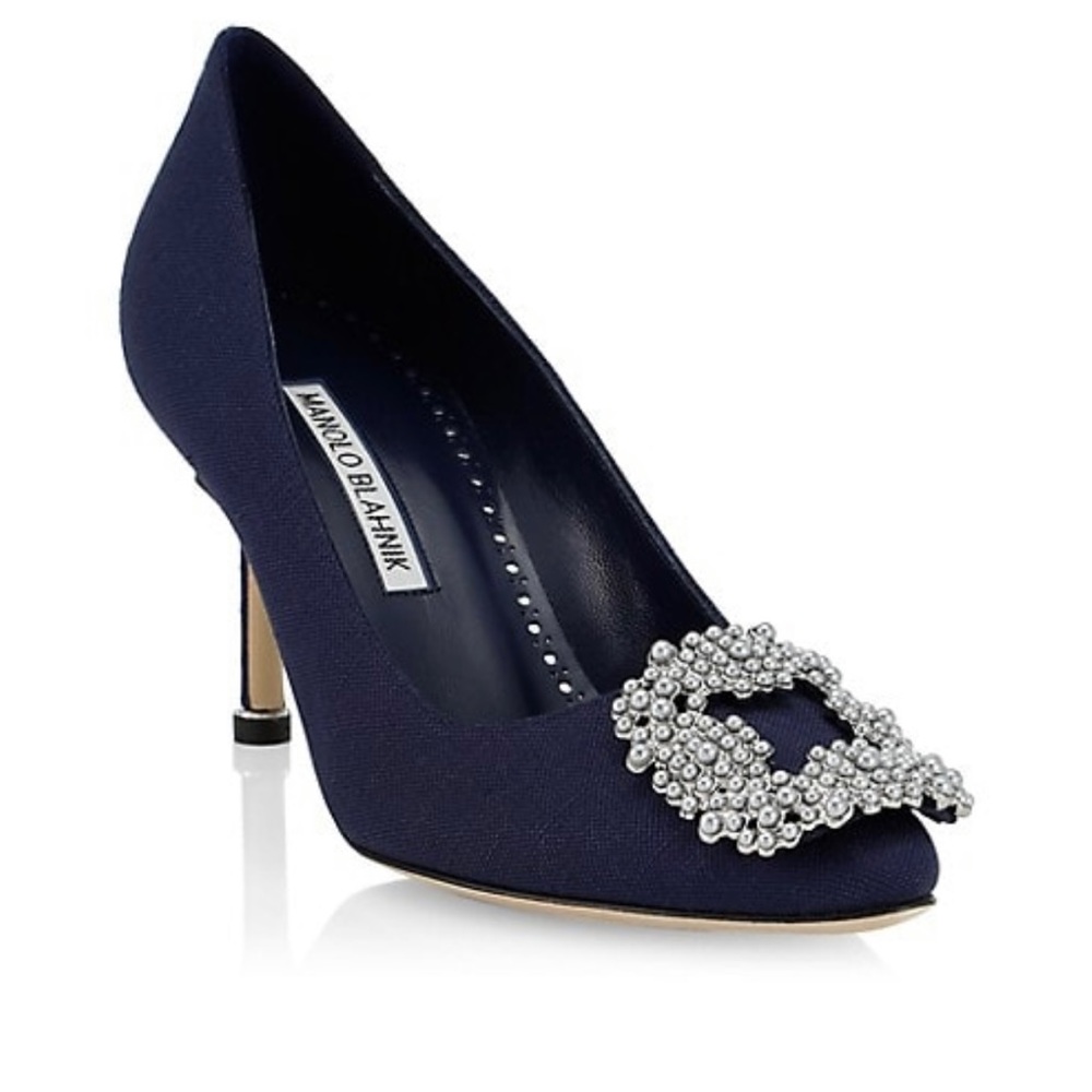 Manolo Blahnik Dark Blue Heels with Silver Detail